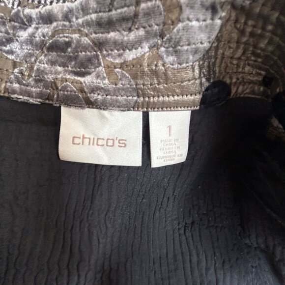 Chicos Women’s Open Front Jacket Size 1 Velvet Burnout Black Beige Floral Casual - Picture 3 of 8